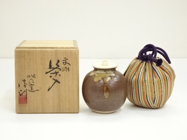 お茶道具 城山 骨董品 工芸品 道具 ] - 道具 萬古焼 松古窯 佐久間勝山造 文琳茶入（共箱） □z